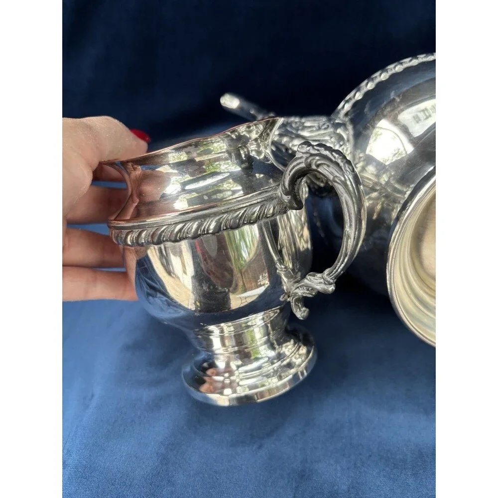 3-Piece Silverplate Tea/Coffee Set Lidded Pot Creamer Sugar Bowl Silver onCopper